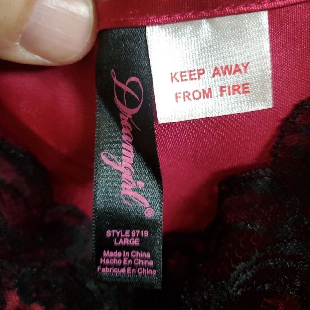 Dreamgirl Large Chemise Nightgown Women Magenta Black Lace Side Ties 9719 - Picture 3 of 9